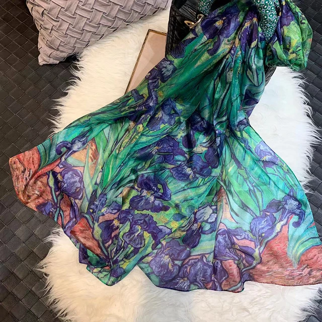 BYSIFA | Açık yeşil ipek eşarp bayanlar moda ilkbahar yaz çiçek plaj eşarp şal sonbahar kış uzun eşarp sarar 180*110cm