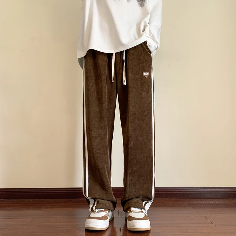 Baggy çizgili Sweatpants erkekler için düz bacak pantolon moda Hip Hop Streetwear Harajuku pantolon rahat dipleri Y2K erkek giysileri