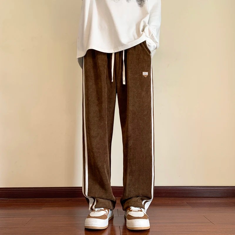 Baggy çizgili Sweatpants erkekler için düz bacak pantolon moda Hip Hop Streetwear Harajuku pantolon rahat dipleri Y2K erkek giysileri - Görsel 4
