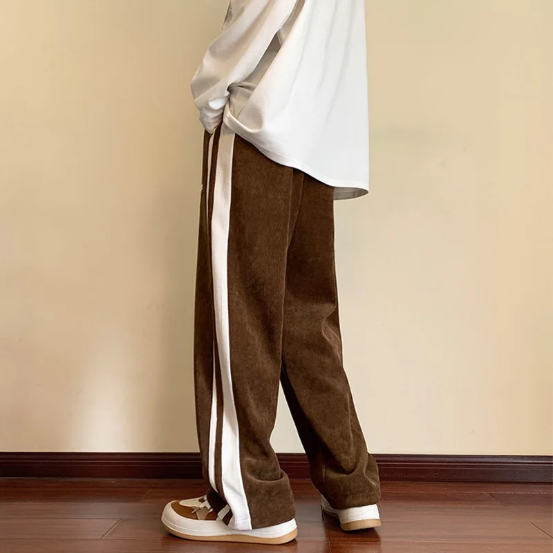 Baggy çizgili Sweatpants erkekler için düz bacak pantolon moda Hip Hop Streetwear Harajuku pantolon rahat dipleri Y2K erkek giysileri