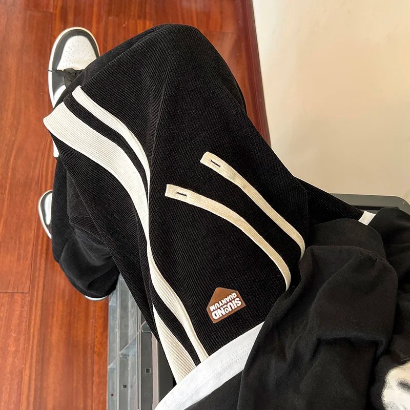 Baggy çizgili Sweatpants erkekler için düz bacak pantolon moda Hip Hop Streetwear Harajuku pantolon rahat dipleri Y2K erkek giysileri - Görsel 6