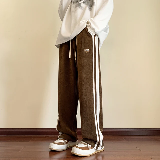 Baggy çizgili Sweatpants erkekler için düz bacak pantolon moda Hip Hop Streetwear Harajuku pantolon rahat dipleri Y2K erkek giysileri