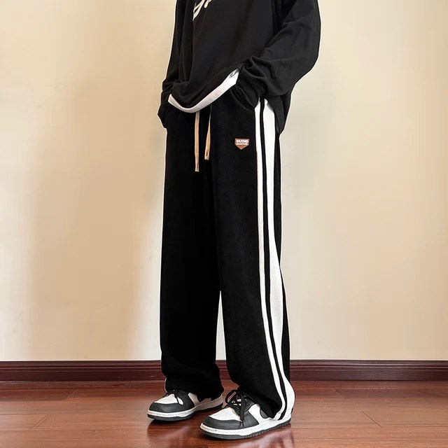 Baggy çizgili Sweatpants erkekler için düz bacak pantolon moda Hip Hop Streetwear Harajuku pantolon rahat dipleri Y2K erkek giysileri - Görsel 12
