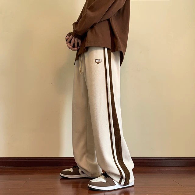Baggy çizgili Sweatpants erkekler için düz bacak pantolon moda Hip Hop Streetwear Harajuku pantolon rahat dipleri Y2K erkek giysileri - Görsel 7