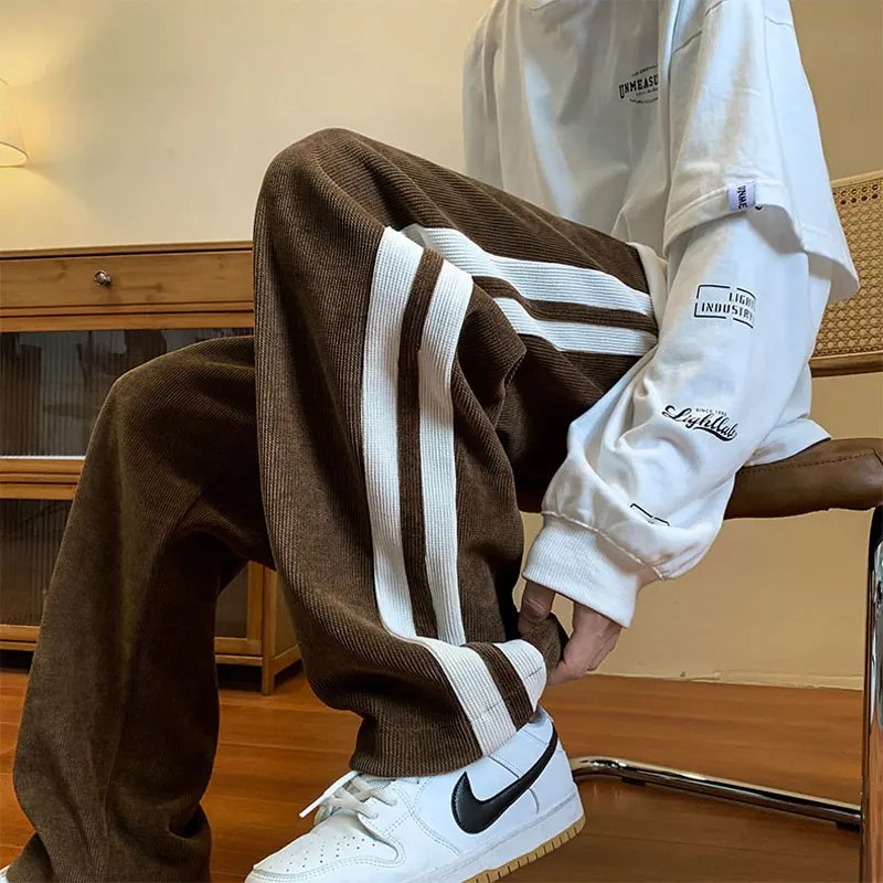 Bahar Baggy çizgili Sweatpants erkekler moda düz pantolon Hip Hop Streetwear Harajuku pantolon Joggers dipleri Y2K erkekler giyim