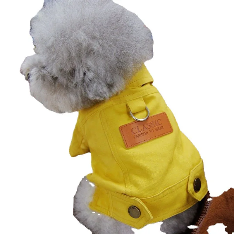Bahar köpek takım elbise kıyafetler Denim ceket giysileri ile D tasma yüzük küçük orta köpekler Puppies için Pet renk Jean küçük köpek kostüm