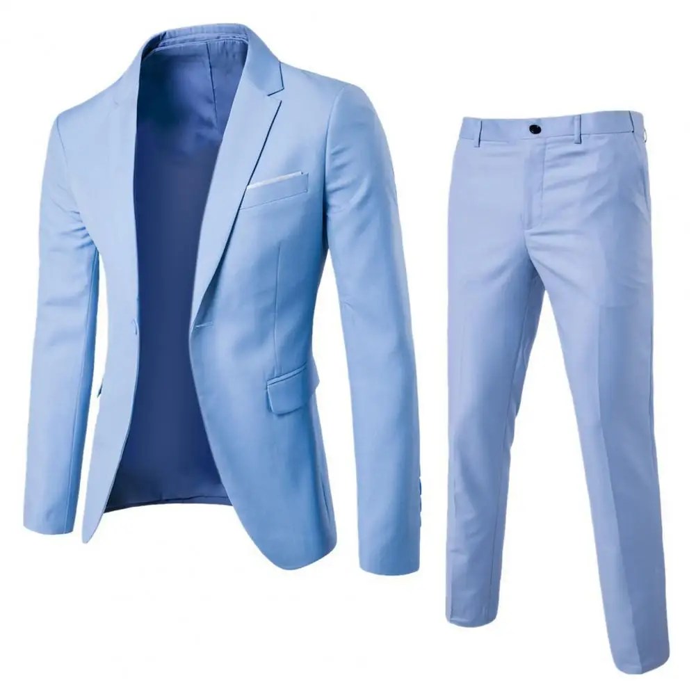 Blazer pantolon erkek takım elbise kore tarzı Slim Fit düğmeler resmi kıyafet mizaç tek göğüslü bahar takım elbise Blazer + pantolon