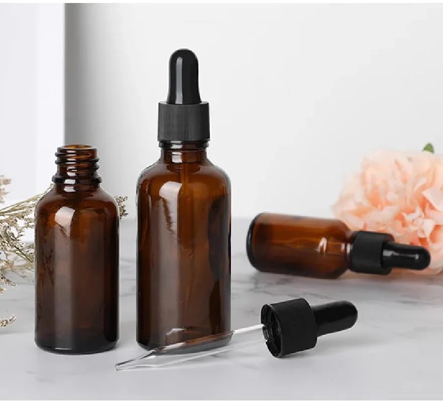 Boş damlalık şişe Amber uçucu yağ cam aromaterapi sıvı kahverengi masaj pipet şişeleri için 5-50ml damla doldurulabilir