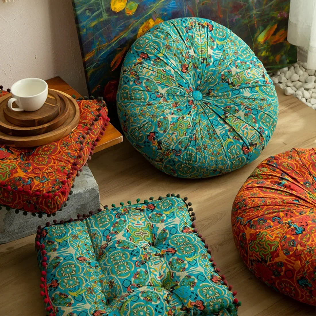 Bohemian rüzgar kalınlaşmış tembel yuvarlak/kare yastık/yer minderi retro fas pencere tatami yastık pamuk ve keten yastık - Görsel 4