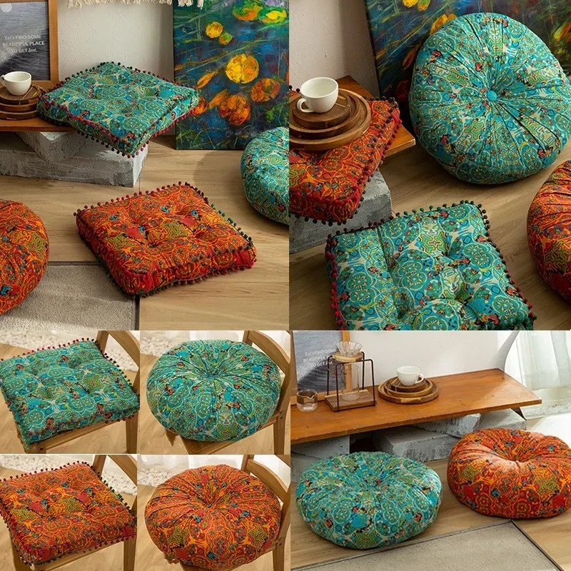Bohemian rüzgar kalınlaşmış tembel yuvarlak/kare yastık/yer minderi retro fas pencere tatami yastık pamuk ve keten yastık