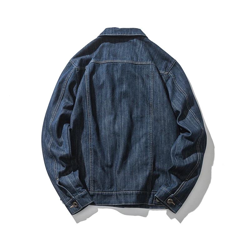 Bombacı Denim ceket erkek Jean mont pamuk yatak açma yaka uzun kollu japon tarzı Retro rahat mavi gevşek kovboy giyim