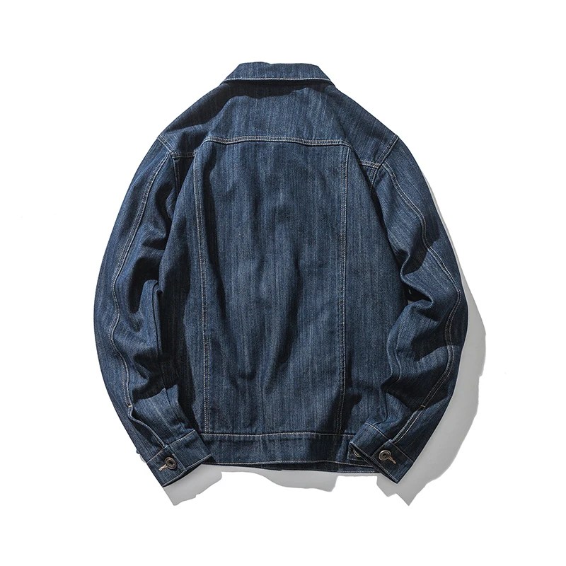Bombacı Denim ceket erkek Jean mont pamuk yatak açma yaka uzun kollu japon tarzı Retro rahat mavi gevşek kovboy giyim - Görsel 3