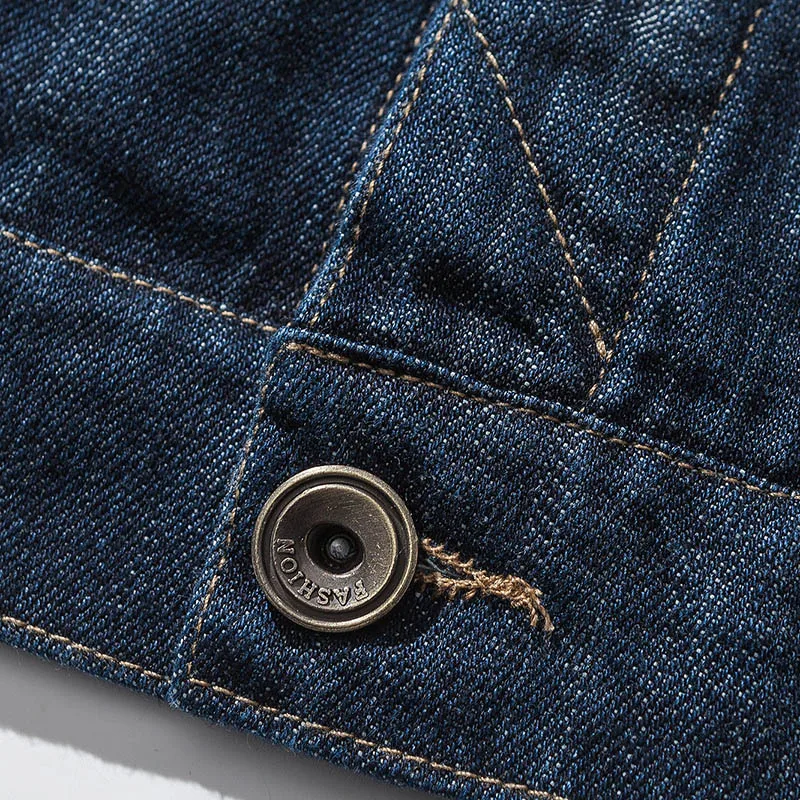 Bombacı Denim ceket erkek Jean mont pamuk yatak açma yaka uzun kollu japon tarzı Retro rahat mavi gevşek kovboy giyim