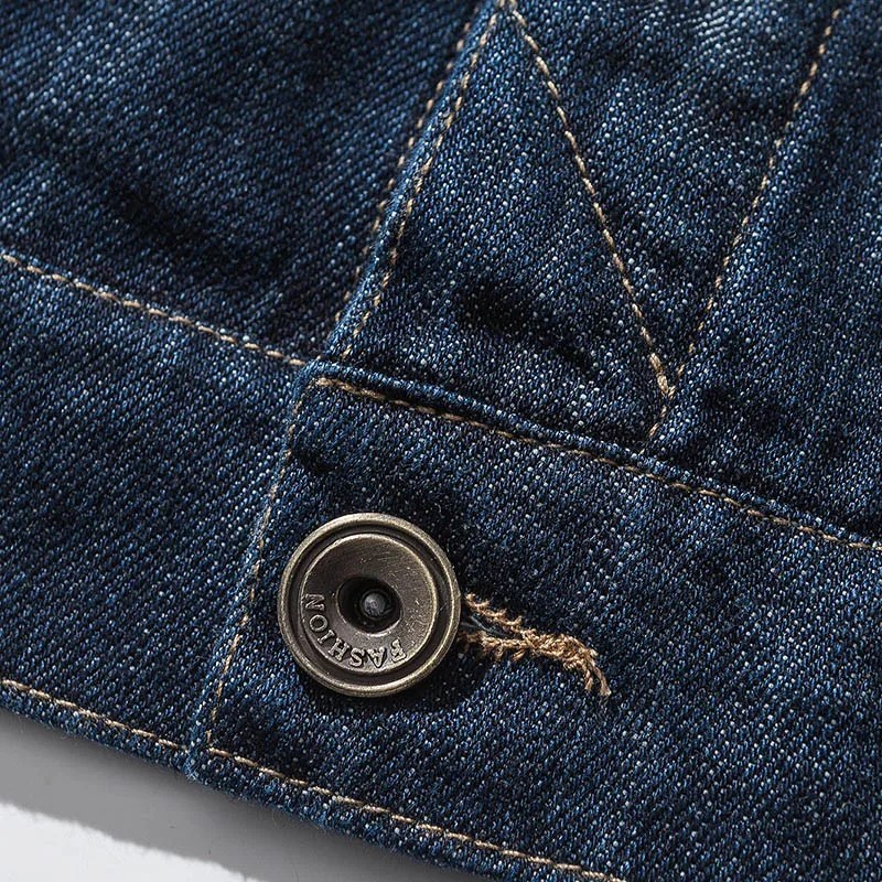 Bombacı Denim ceket erkek Jean mont pamuk yatak açma yaka uzun kollu japon tarzı Retro rahat mavi gevşek kovboy giyim - Görsel 4