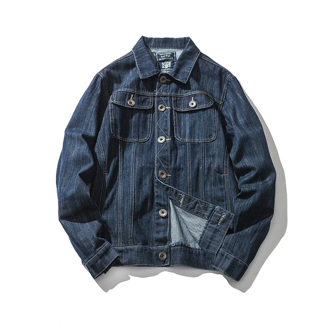 Bombacı Denim ceket erkek Jean mont pamuk yatak açma yaka uzun kollu japon tarzı Retro rahat mavi gevşek kovboy giyim