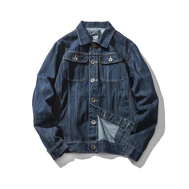 Bombacı Denim ceket erkek Jean mont pamuk yatak açma yaka uzun kollu japon tarzı Retro rahat mavi gevşek kovboy giyim - Görsel 7
