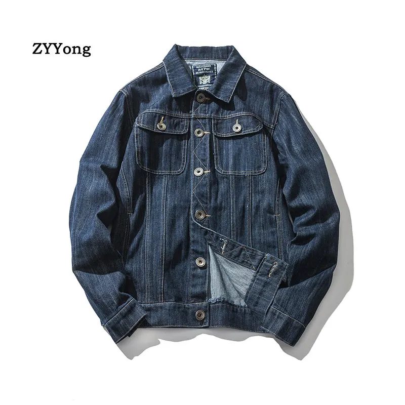 Bombacı Denim ceket erkek Jean mont pamuk yatak açma yaka uzun kollu japon tarzı Retro rahat mavi gevşek kovboy giyim