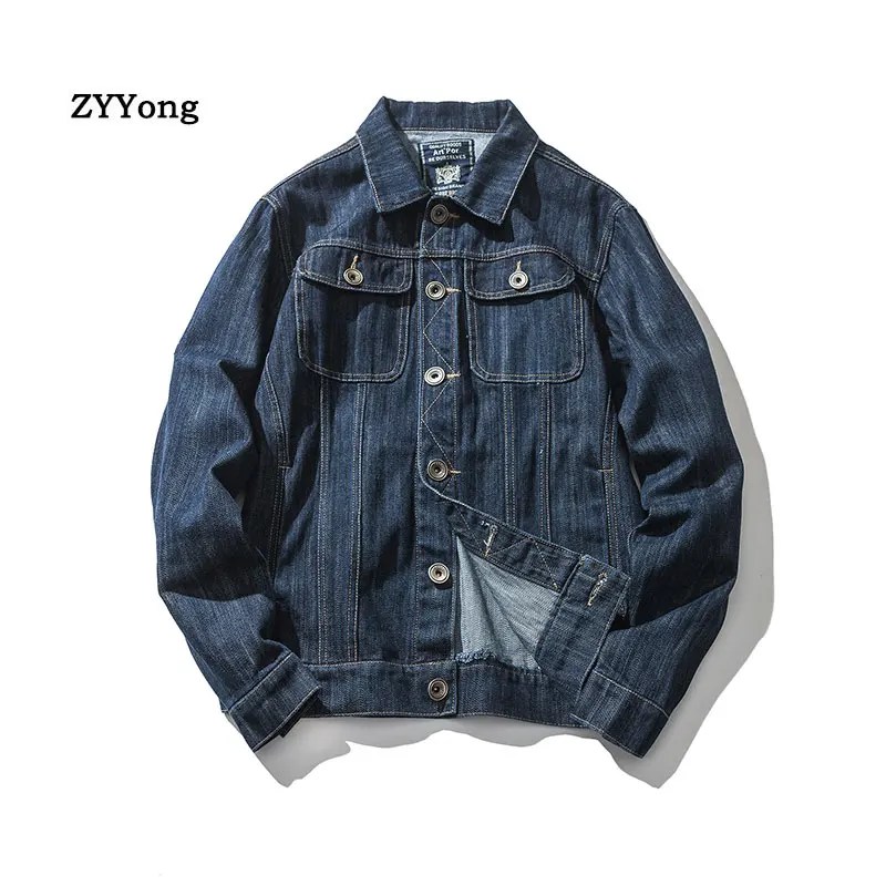 Bombacı Denim ceket erkek Jean mont pamuk yatak açma yaka uzun kollu japon tarzı Retro rahat mavi gevşek kovboy giyim