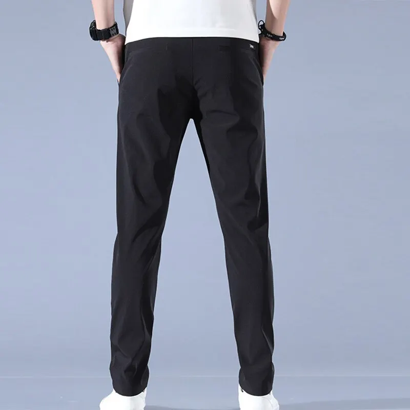 Buz ipek erkek pantolon 2023 yaz yeni siyah gri ince iş rahat pantolon açık elastik nefes düz bacak Sweatpants