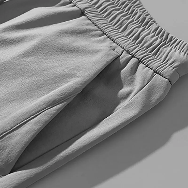 Buz ipek erkek pantolon 2023 yaz yeni siyah gri ince iş rahat pantolon açık elastik nefes düz bacak Sweatpants