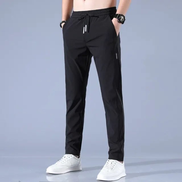 Buz ipek erkek pantolon 2023 yaz yeni siyah gri ince iş rahat pantolon açık elastik nefes düz bacak Sweatpants - Görsel 8
