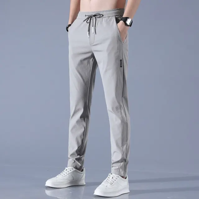 Buz ipek erkek pantolon 2023 yaz yeni siyah gri ince iş rahat pantolon açık elastik nefes düz bacak Sweatpants