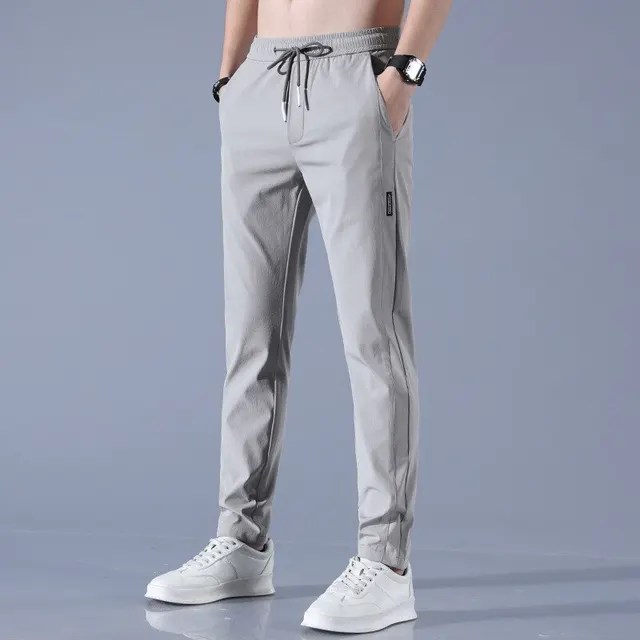 Buz ipek erkek pantolon 2023 yaz yeni siyah gri ince iş rahat pantolon açık elastik nefes düz bacak Sweatpants - Görsel 11
