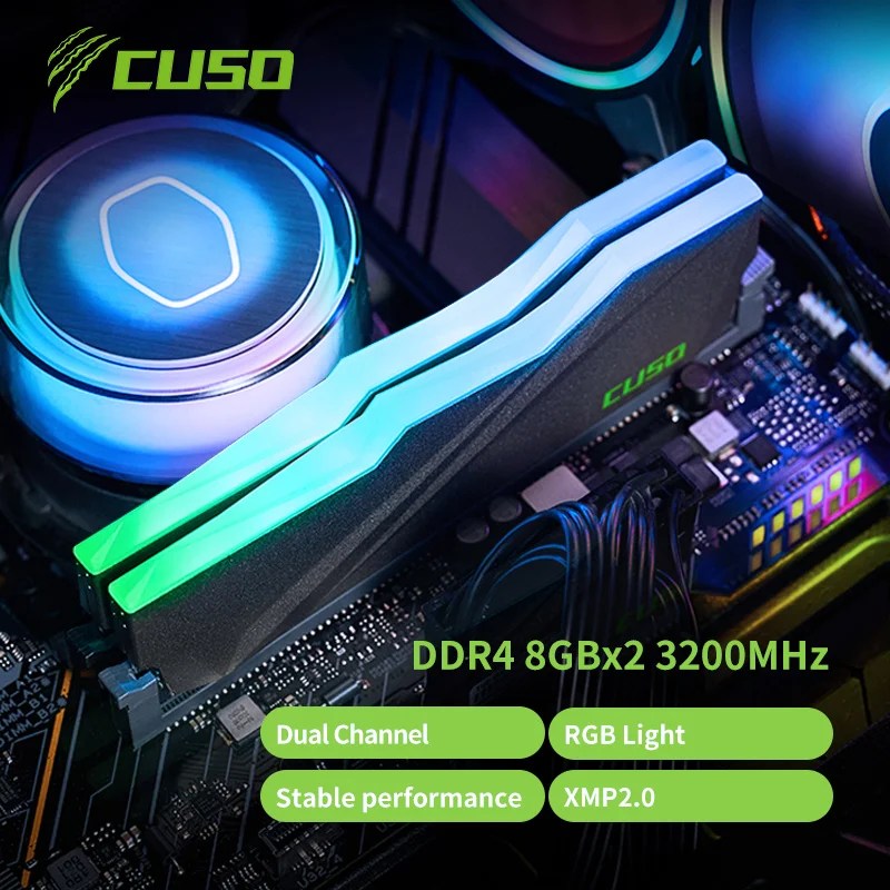 CUSO bellek Ram DDR4 RGB 3200mhz 8GB 16GB 3600mhz çift kanal DDR4 3200mhz bellek masaüstü oyun için yüksek performanslı Ram