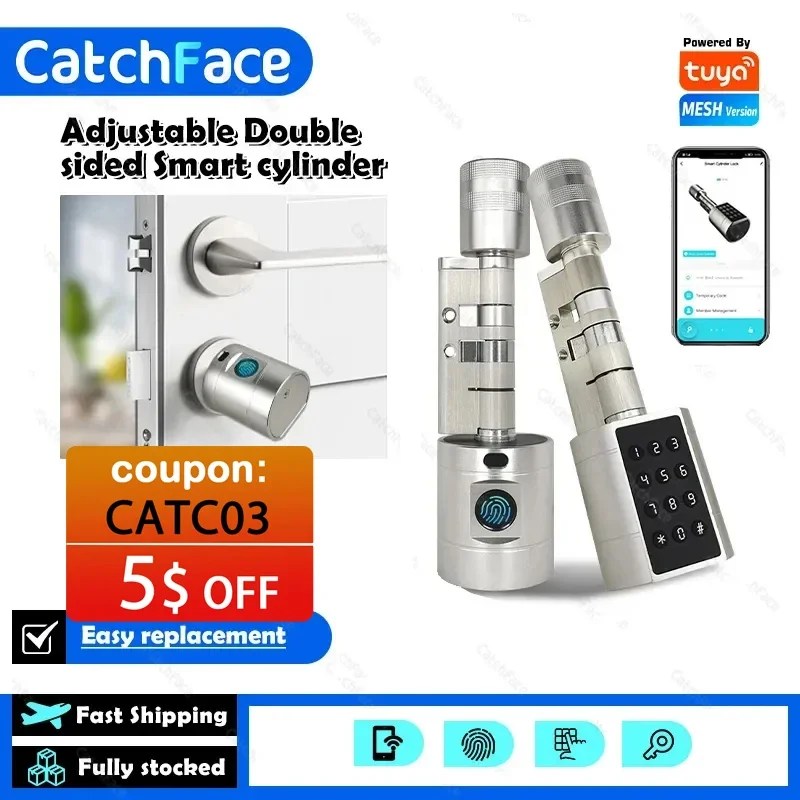 Catchfcae yeni ayarlanabilir yedek Tuya APP parmak izi silindir elektronik akıllı kapı kilidi dijital tuş kod anahtarsız