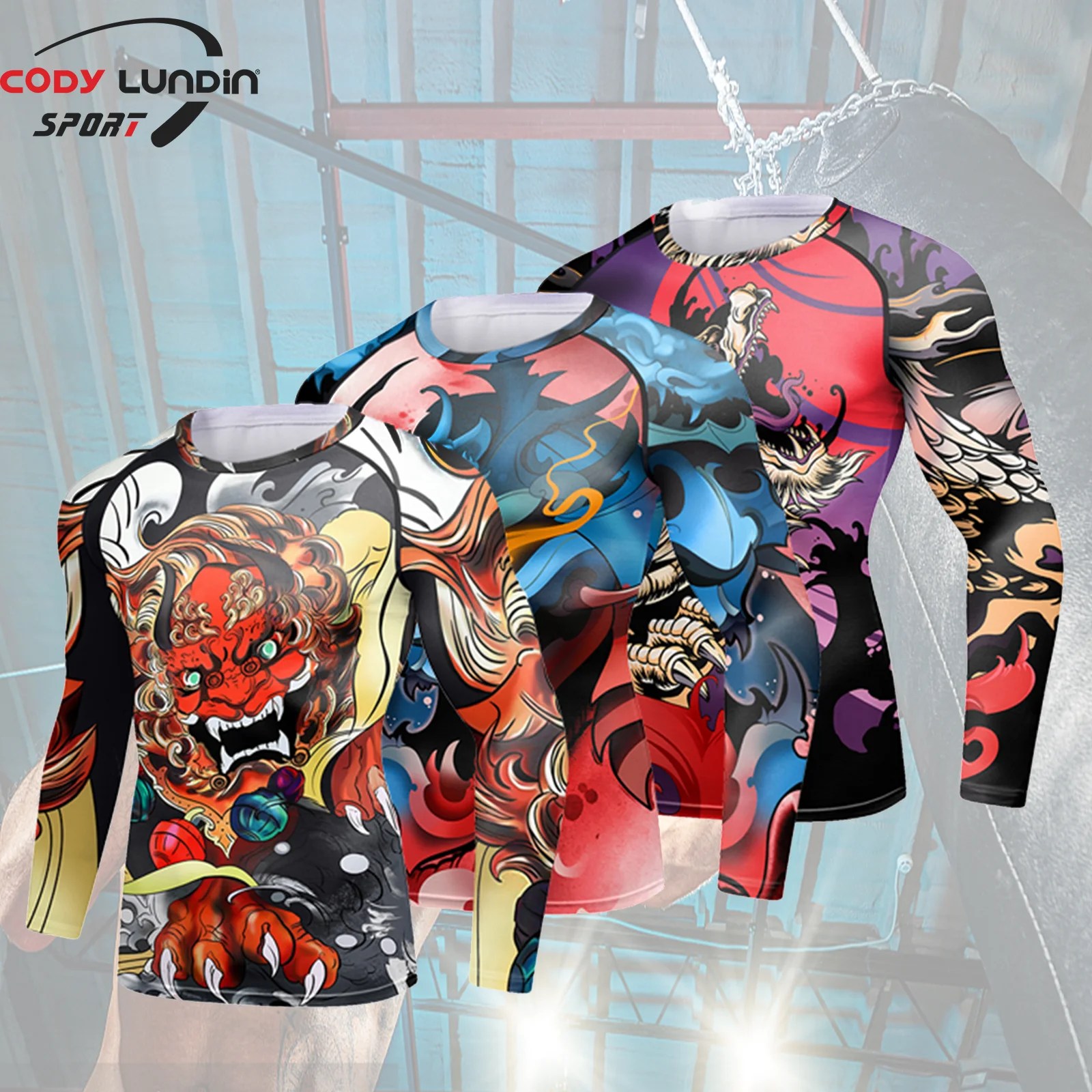 Cody Lundin tasarımcısı 3d baskı 88% Polyester ve 12% Spandex spor eğitim tişörtleri MMA Jiu Jitsu Rashguard comtreession üstleri