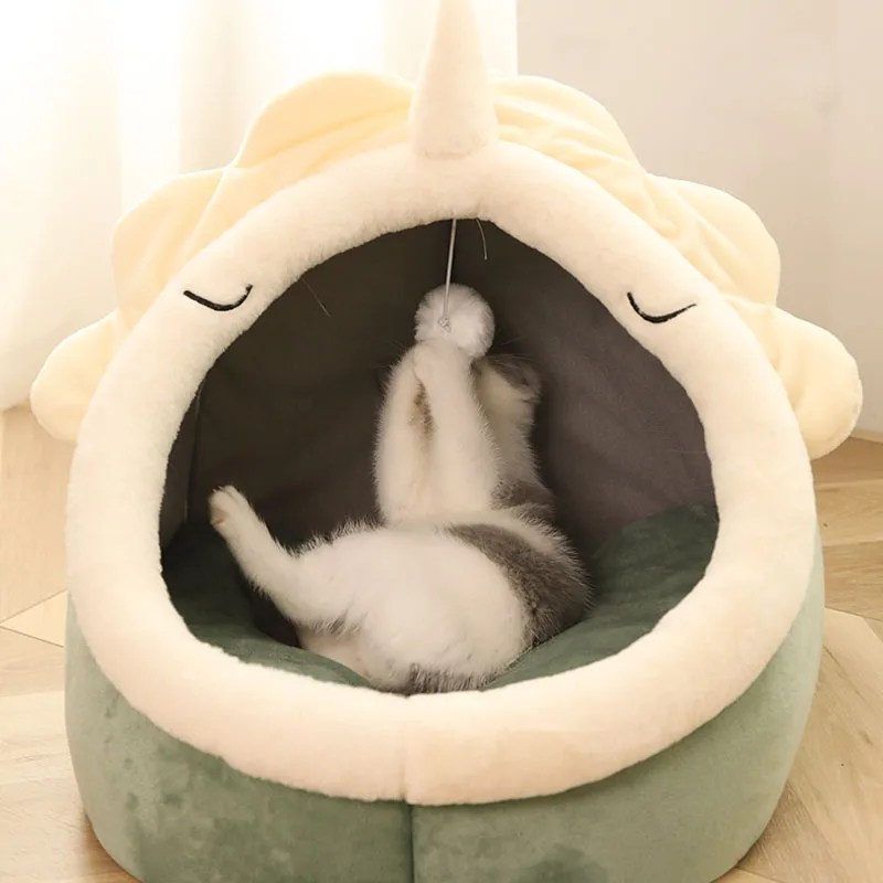 Cute Warm Cat's House Dogs Beds Kitten Nesk Pet Sleeping Mat Lounger for Cats Accessories Washable Removable Bed Cat Basket Cave - Görsel 3
