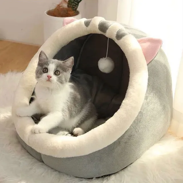 Cute Warm Cat's House Dogs Beds Kitten Nesk Pet Sleeping Mat Lounger for Cats Accessories Washable Removable Bed Cat Basket Cave