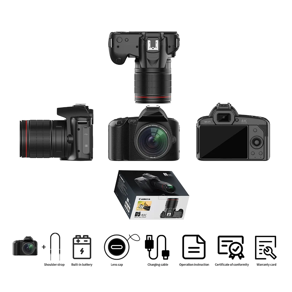 D5 Video kamera 4K kayıt kamera dijital çekim kamera ile 16X dijital Zoom 4K çift Lens profesyonel kamera