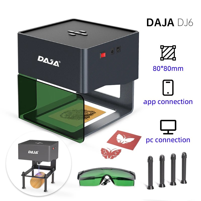 DAJA DJ6 lazer kesici ve gravür taşınabilir Logo metin desen Pet etiketi lazer yazıcı işaretleme gravür lazer oyma makinesi