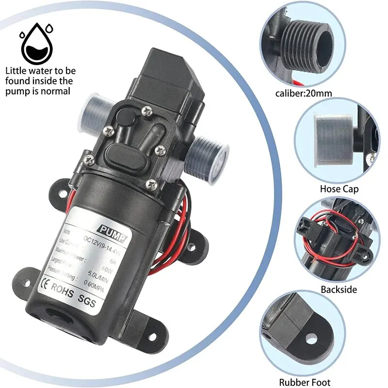 DC12V 120PSI 5LMin yüksek basınç diyaframlı su pompası siyah mikro elektrikli su pompası kendinden emişli pompa su püskürtücü araba oldu