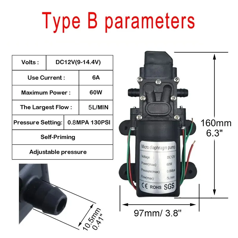 DC12V 120PSI 5LMin yüksek basınç diyaframlı su pompası siyah mikro elektrikli su pompası kendinden emişli pompa su püskürtücü araba oldu