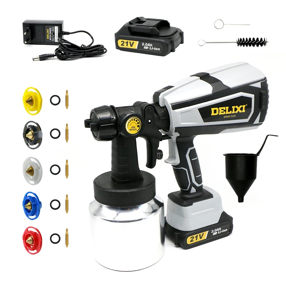 DELIXI yeni 21V DC Li-ion pil 1000ML kapasiteli güç aracı HVLP elektrikli akülü püskürtme tabancası boya püskürtücü ev & açık havada