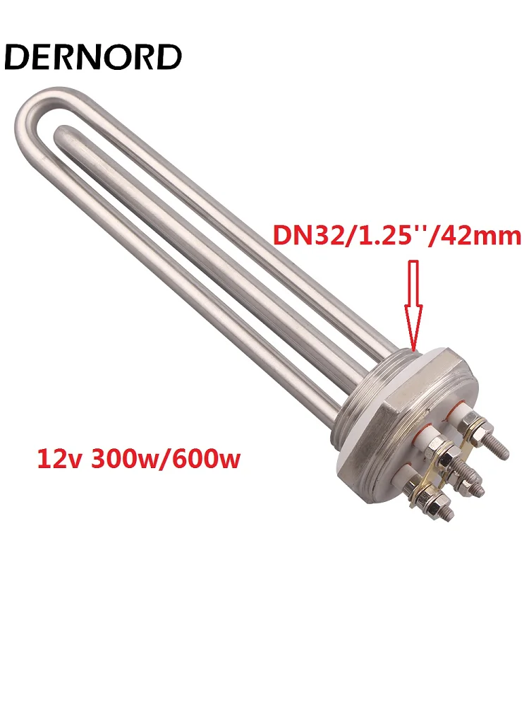DERNORD 12V DC elektrik daldırma isıtma elemanı 100w 200w 300w 600w DN32 DN25 güneş su borulu isıtıcı