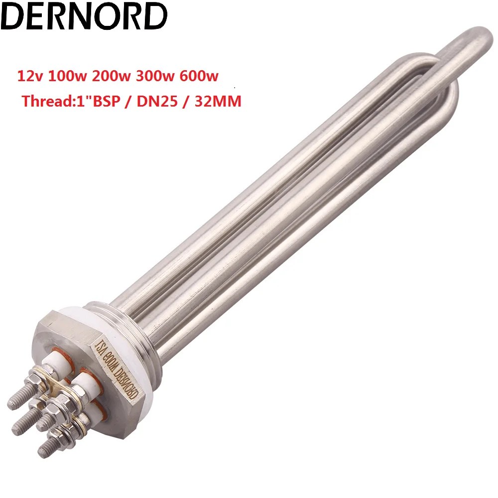 DERNORD 12V DC elektrik daldırma isıtma elemanı 100w 200w 300w 600w DN32 DN25 güneş su borulu isıtıcı - Görsel 3