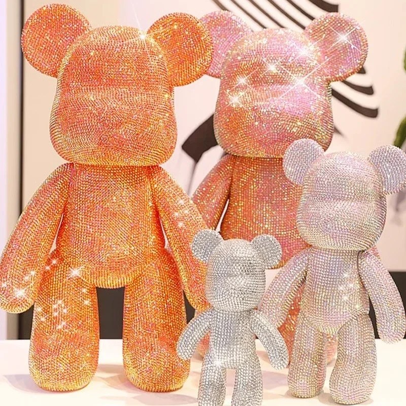 DIY kristal ayı figürinler elmas Glitter vinil heykeli floresan şiddetli ayı heykelcik Rhinestones çocuk oyuncak masaüstü dekorasyon