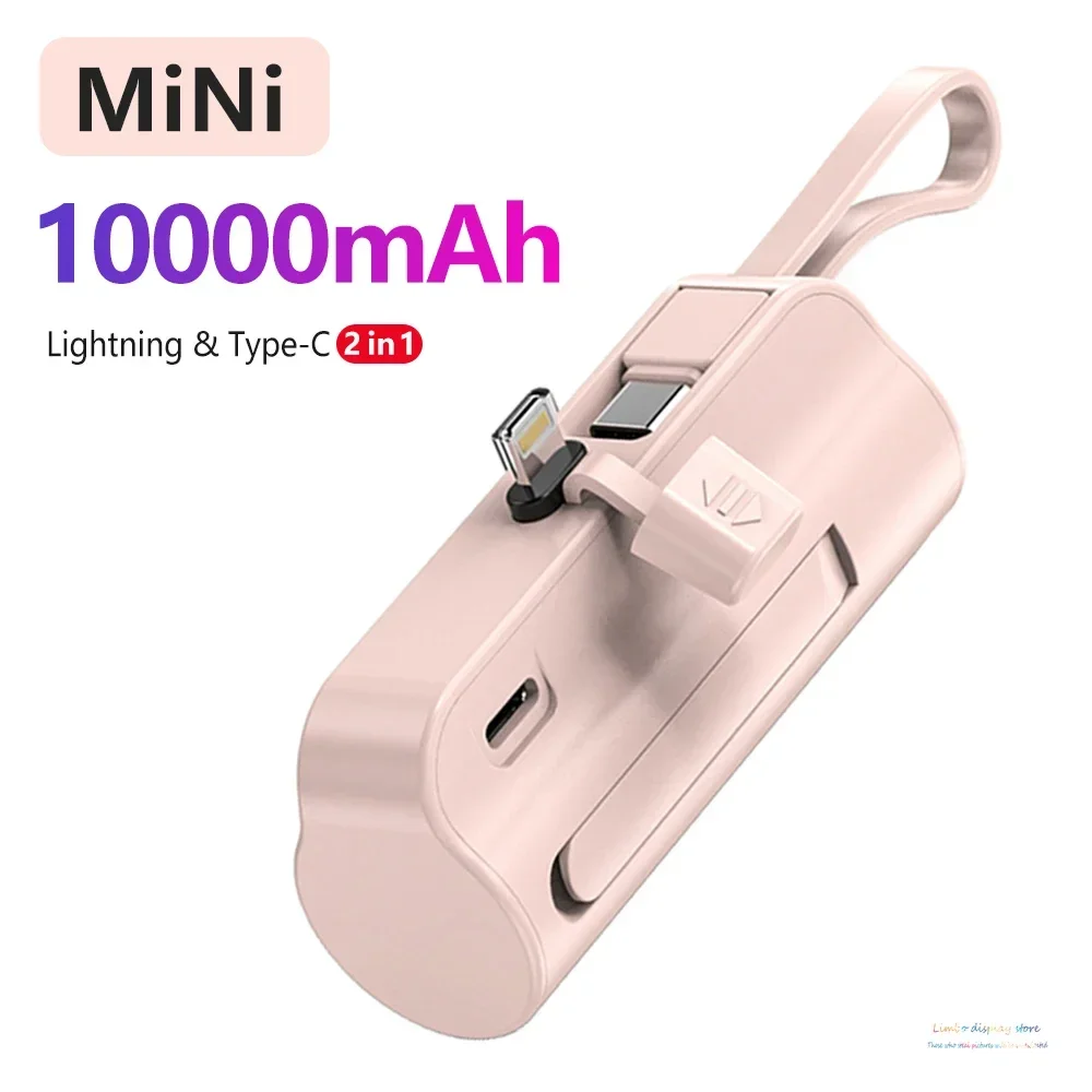 Dahili kablo ile 10000mAh güç banka mini harici pil taşınabilir şarj iPhone Samsung Xiaomi yedek güç bankası