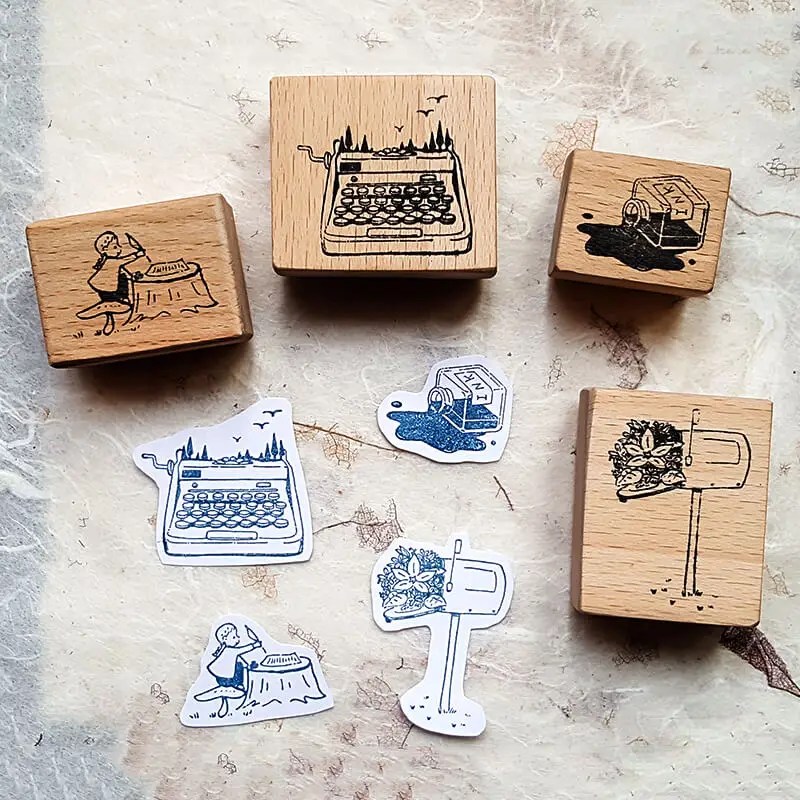 Damga Kawaii, Scrapbooking, posta kutusu, daktilo mürekkep şişesi günlük yaşam, günlüğü dekorasyon, sevimli, ahşap pullar