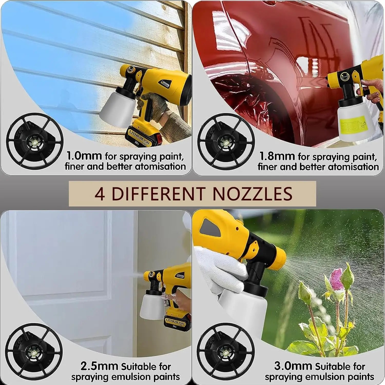 DeWalt için 1000ML akülü kapasite püskürtme tabancası/Makita/Ryobi/Milwaukee/Bosch 4 memeleri ve 3 desenler elektrik güç aracı ile - Görsel 3