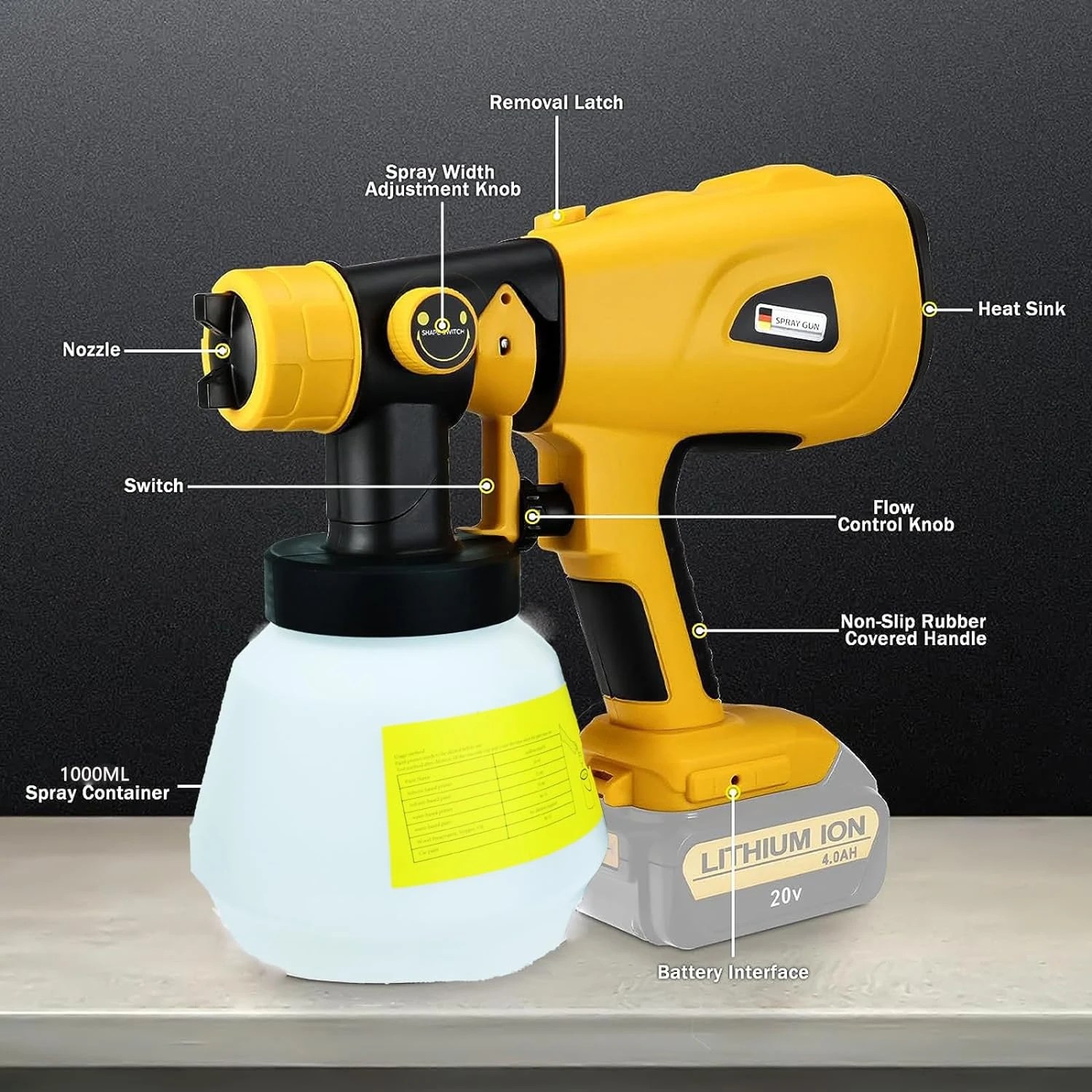 DeWalt için 1000ML akülü kapasite püskürtme tabancası/Makita/Ryobi/Milwaukee/Bosch 4 memeleri ve 3 desenler elektrik güç aracı ile - Görsel 4
