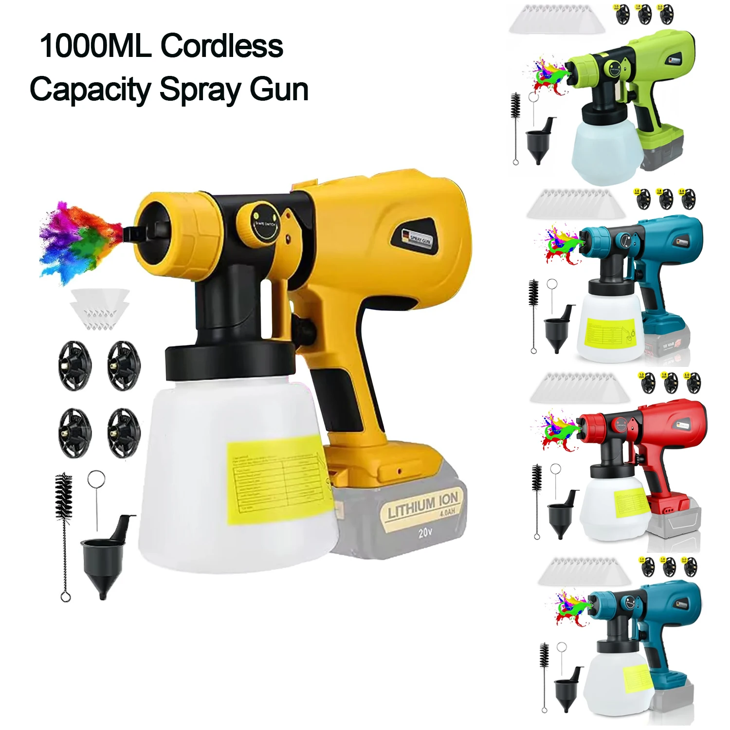 DeWalt için 1000ML akülü kapasite püskürtme tabancası/Makita/Ryobi/Milwaukee/Bosch 4 memeleri ve 3 desenler elektrik güç aracı ile - Görsel 1