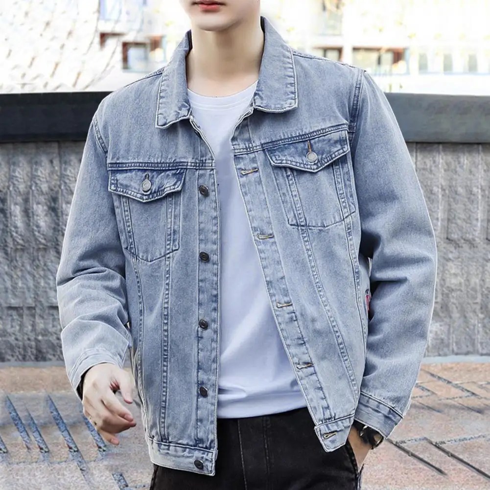 Denim ceket Retro Hop tarzı Denim ceket ile çok cepler gevşek Fit artı boyutu erkekler için tek göğüslü ile Streetwear ceket