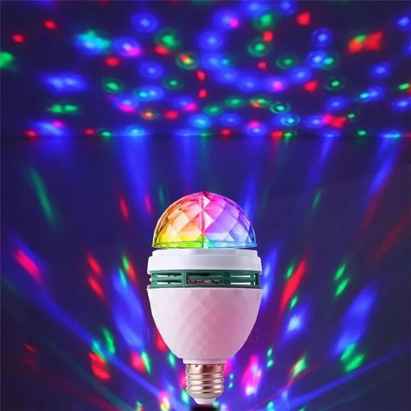 Doğum günü partisi E27 renkli otomatik döner RGB LED sahne ışık efekti disko lamba kristal sihirli top kulübü ampul DJ AC 85-265V