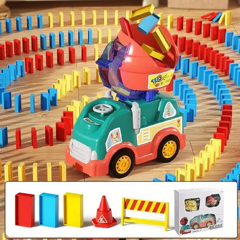 Domino tren oyuncak seti 102 adet Domino blokları eğlenceli yapı ve istifleme ToyElectric araba tuğla blokları kitleri eğitim DIY oyuncaklar çocuklar