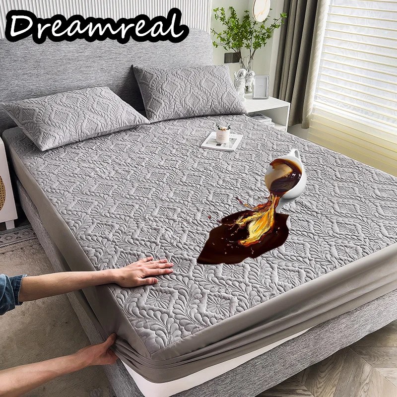 Dreamreal su geçirmez düz renk kabartmalı yatak örtüsü kalınlaştırmak çarşaf yatak örtüsü yatak odası otel için yumuşak ped