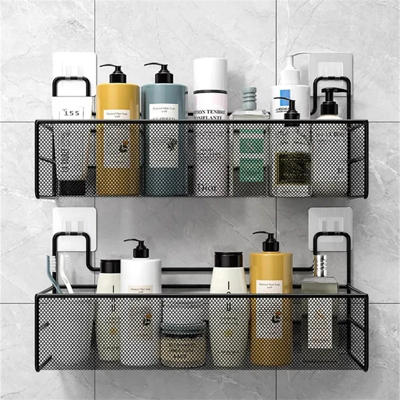Duvara montaj banyo raf duş şampuan raf tuvalet aksesuarları mutfak ücretsiz yumruk çeşni depolama sepeti banyo organizatör